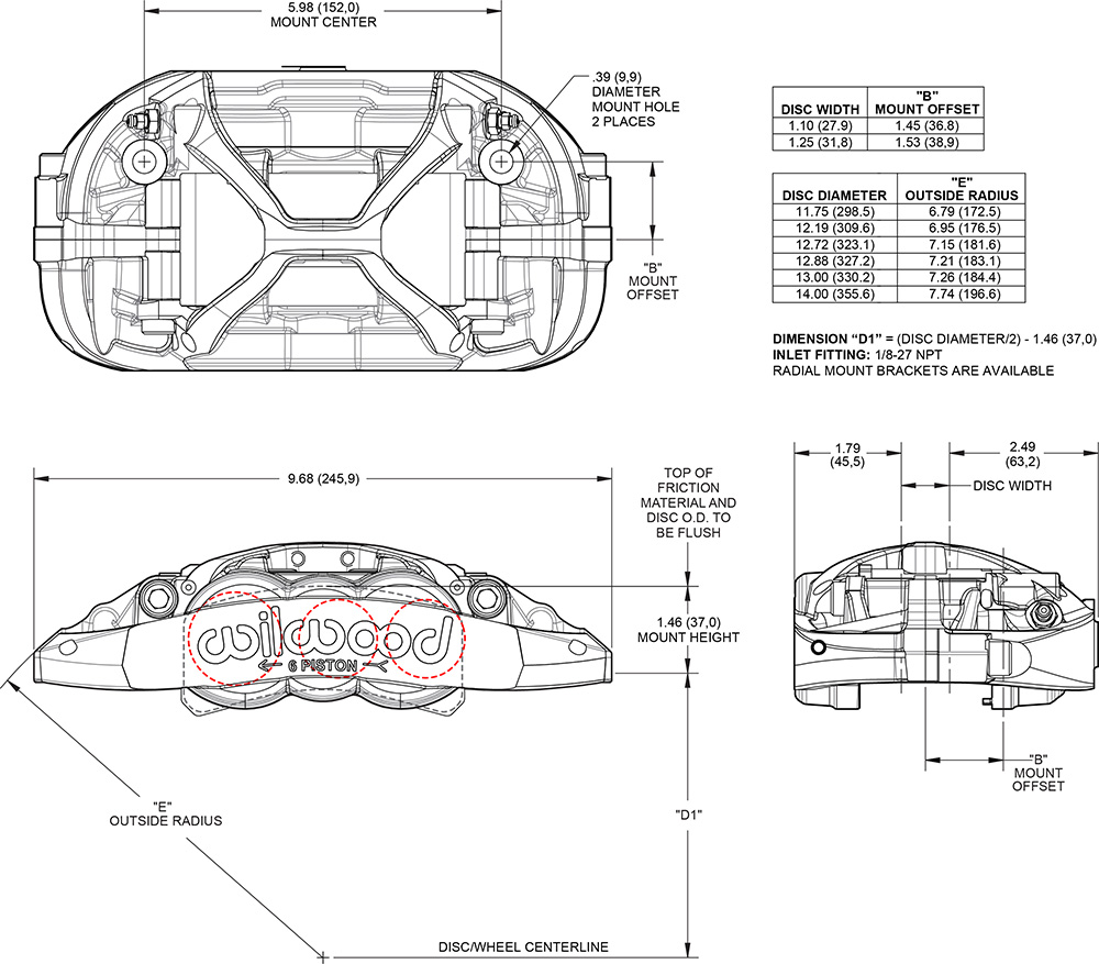 Forged XRS6R Radial Mount Caliper Drawing