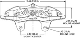 Dimensions for the Billet Narrow Superlite 6 Lug Mount