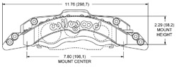 Dimensions for the STR6 Radial Mount Caliper