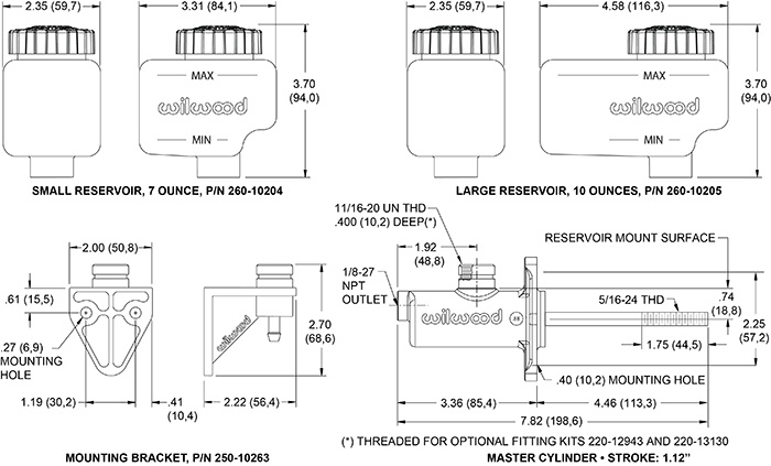 Compact Remote Flange Mount Master Cylinder Drawing