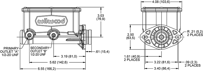 Compact Tandem Master Cylinder Drawing