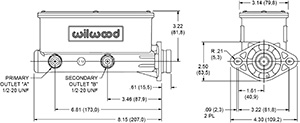 Aluminum Tandem Master Cylinder Drawing