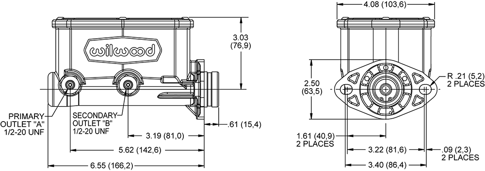 Wilwood Compact Tandem Master Cylinder Drawing