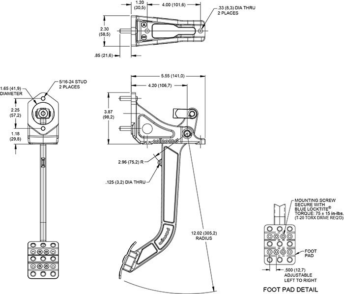 Reverse Swing Mount Clutch / Brake Pedal Drawing