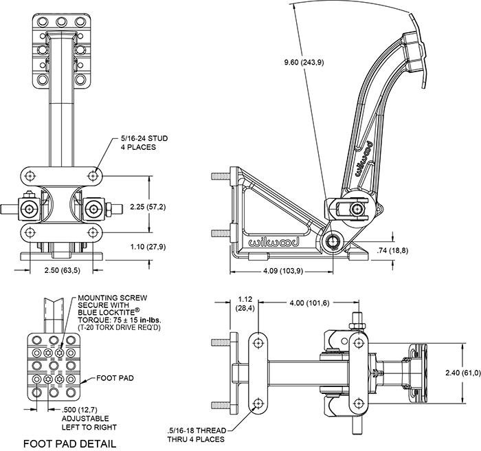 Replaces cast aluminum arm pedal 340-1285 Drawing