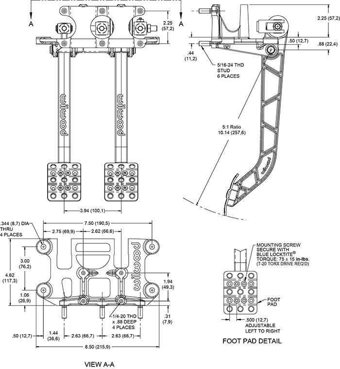 Replaces cast aluminum arm pedal 340-4828 Drawing