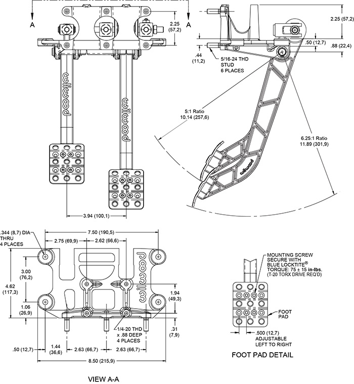 Replaces cast aluminum arm pedal 340-6451 Drawing