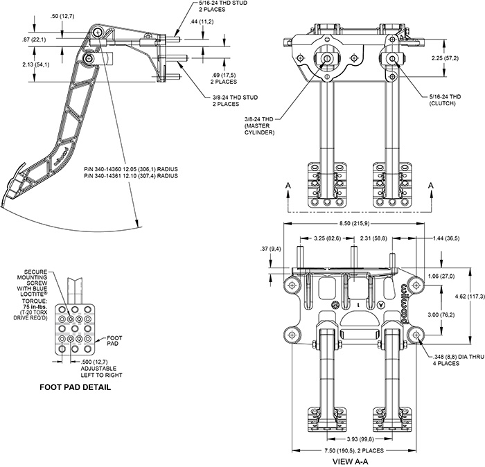 Swing Mount Tandem Brake and Clutch Pedal Drawing
