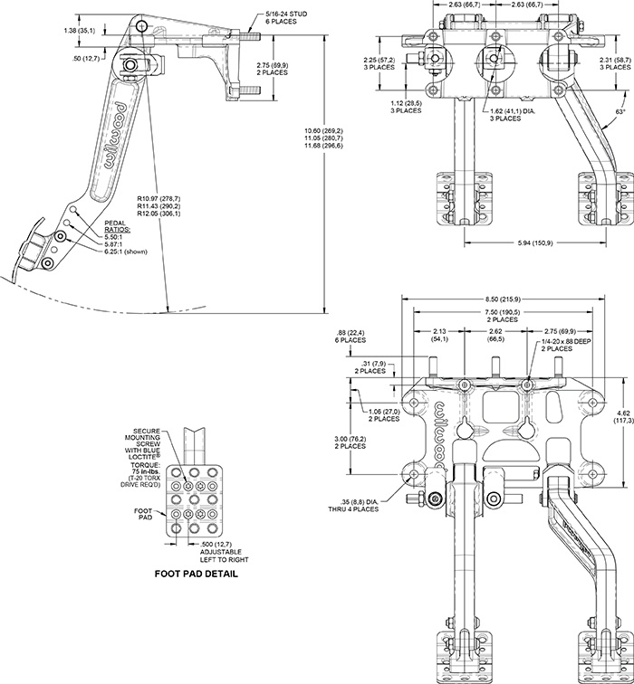 Swing Mount Brake and Clutch Pedal-Adj Ratio Drawing