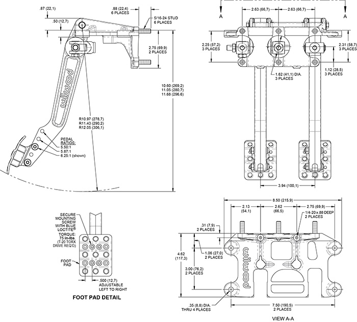 Swing Mount Brake and Clutch Pedal-Adj Ratio Drawing
