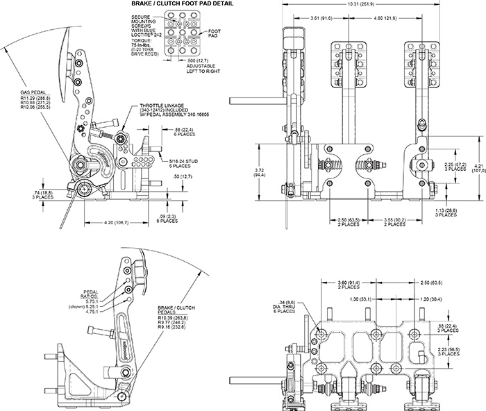 Tru-Bar Brake / Clutch and Throttle Pedal-Adj Rt Drawing