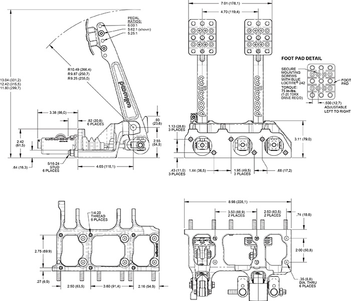 Floor Mount Clutch / Brake Pedal-Adjustable Ratio Drawing