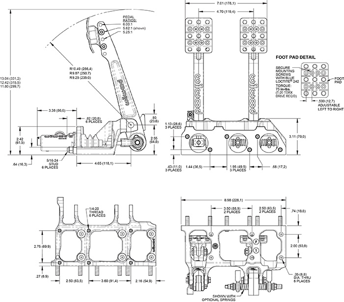 Floor Mount Tru-Bar Brake and Clutch Pedal-Adj Rt Drawing