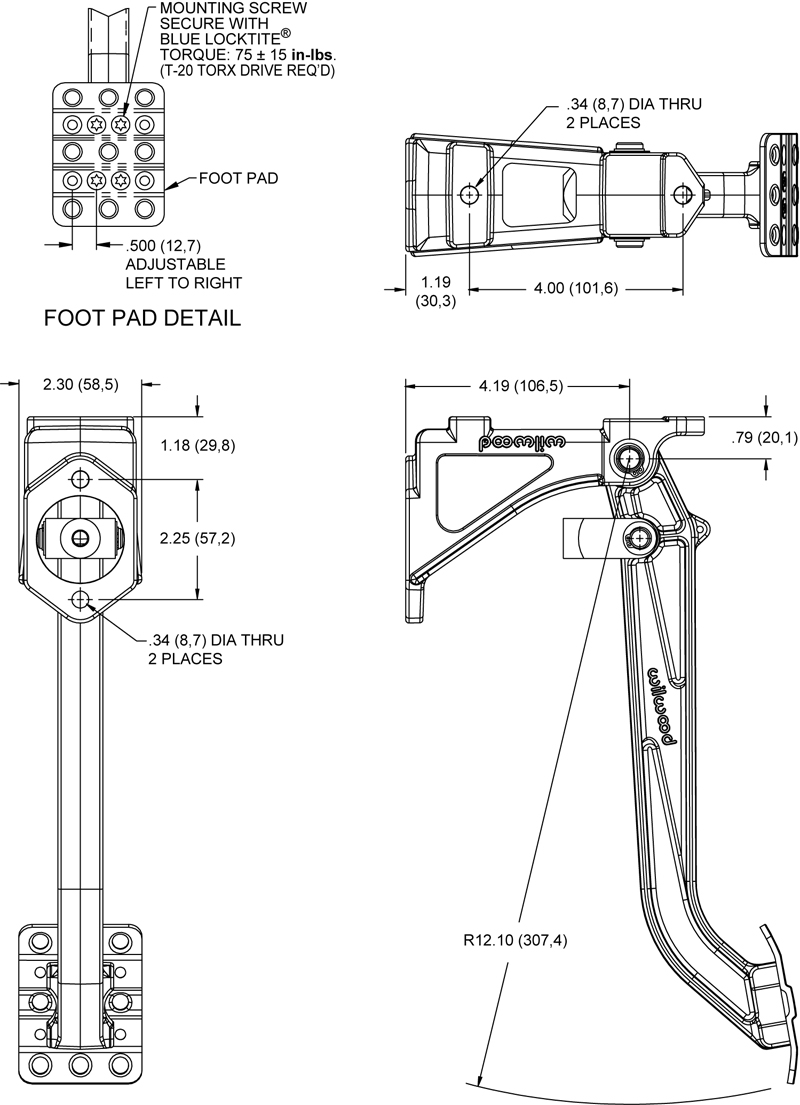 Pedal kit, contains 260-1304 Master Cylinder and 260-1333 Slave cylinder. Drawing