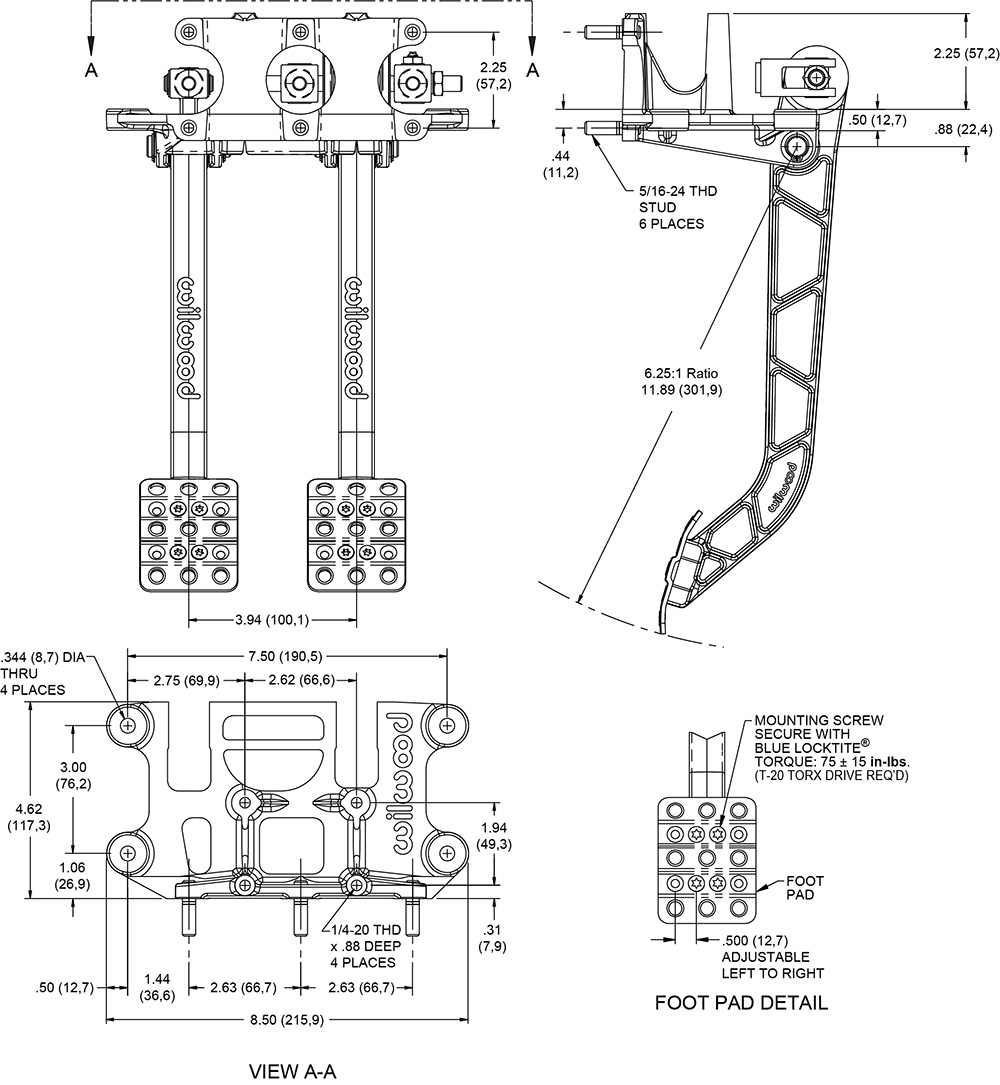 Replaces cast aluminum arm pedal 340-3342 Drawing