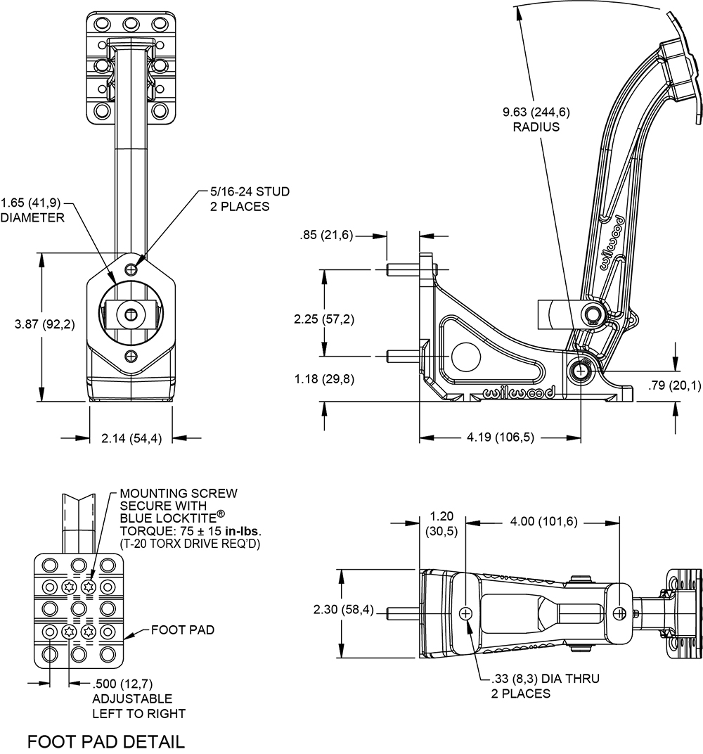 Replaces cast aluminum arm pedal 340-1289 Drawing