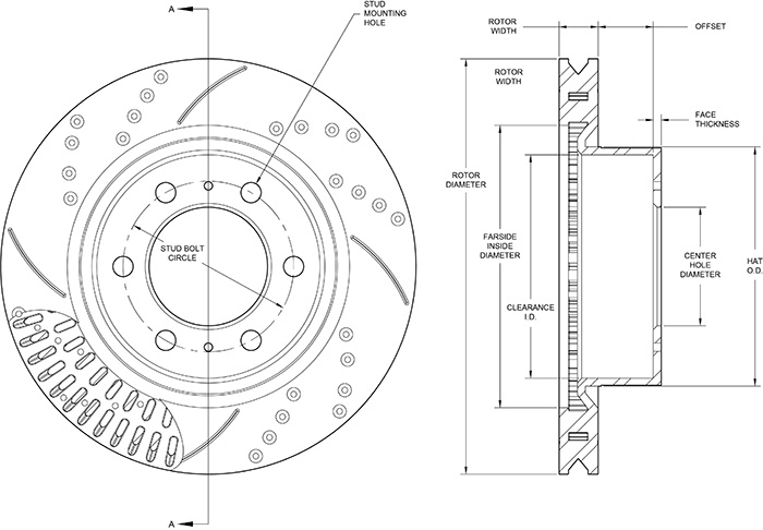 OE Performance Front SRP Rotor & Hat Dimension Diagram