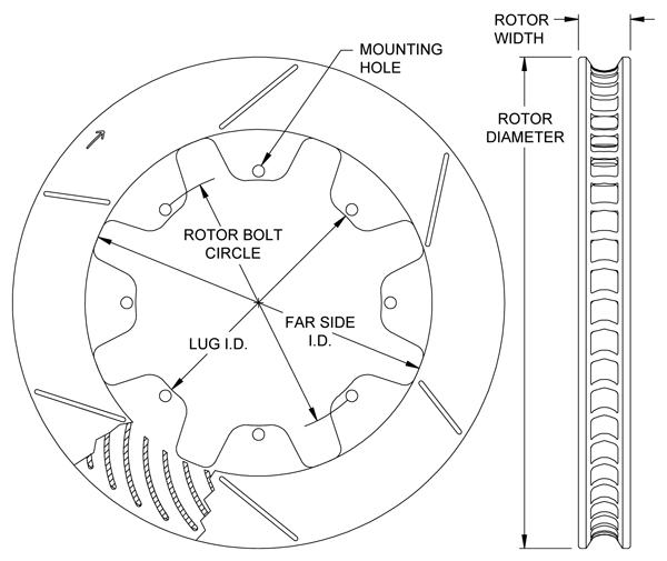 GT 36 Curved Vane Rotor Dimension Diagram
