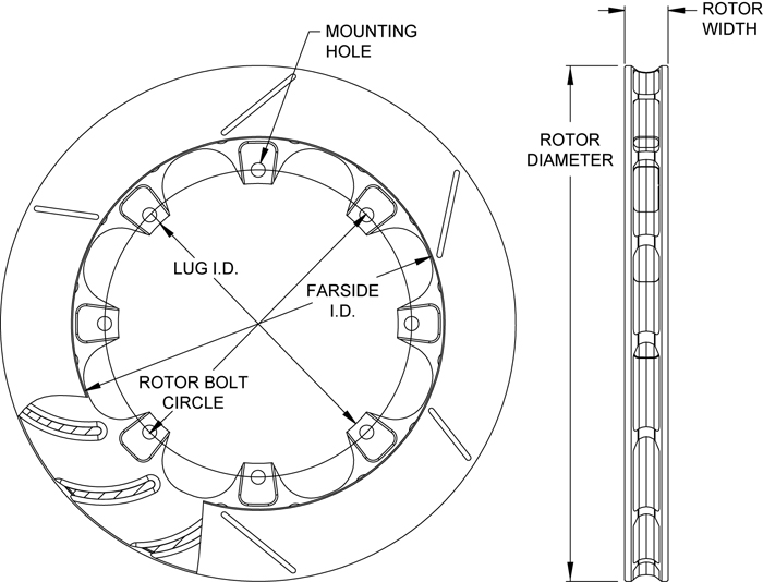 ULGT 16 Curved Vane Rotor Dimension Diagram