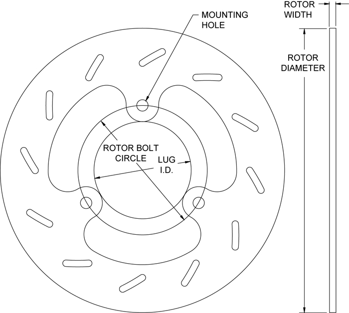 Super Alloy Slotted Rotor Dimension Diagram