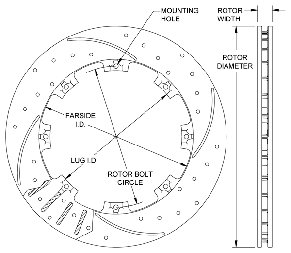 SRP Drilled Performance Rotor Dimension Diagram
