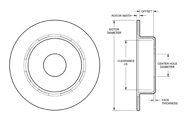 Ultralite HP Solid Rotor & Hat Dimension Diagram