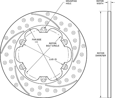 SRP Solid Iron Rotor Dimension Diagram