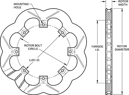 Super Alloy Scalloped Rotor Dimension Diagram