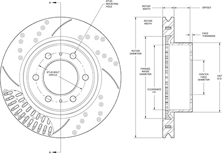 OE Performance Front SRP Rotor & Hat Dimension Diagram