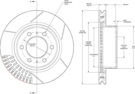 OE Performance Front GTB Rotor & Hat Dimension Diagram