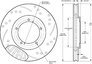 SRP Drilled Performance Rotor & Hat Drawing