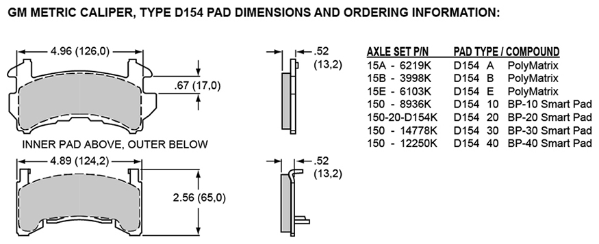 Pad Dimensions for the D154-R Single Piston Floater